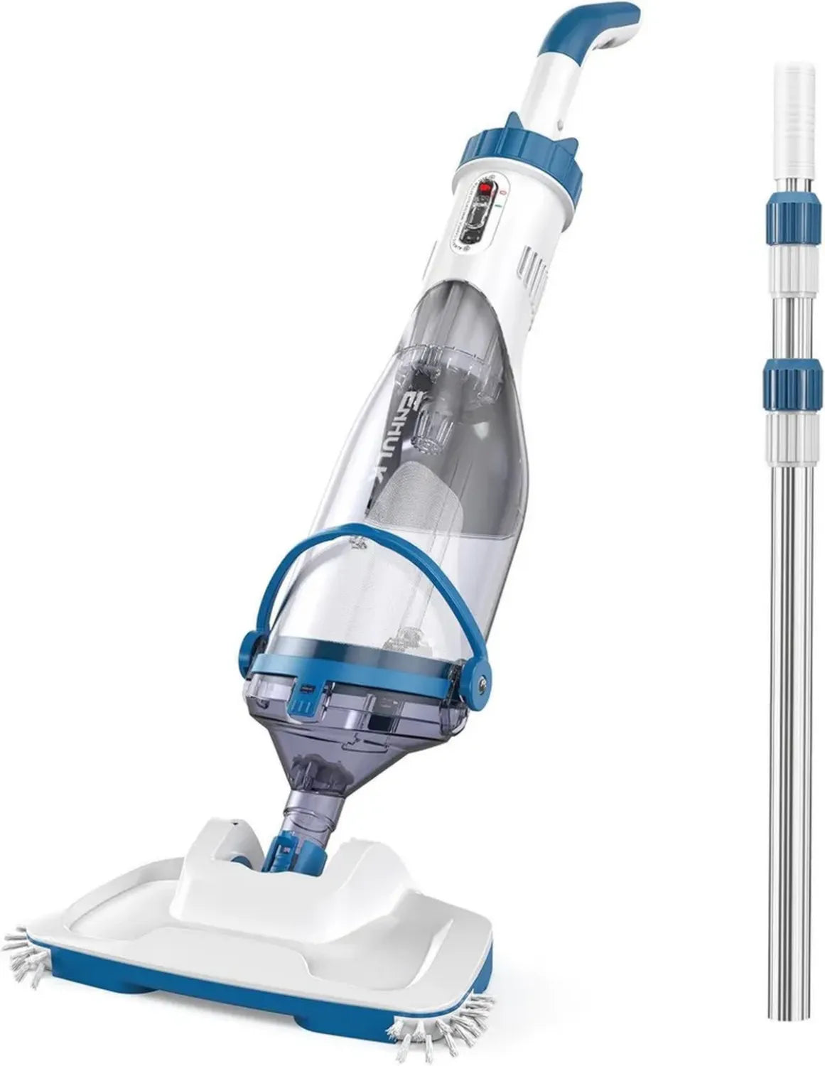 Aspirateur de Piscine sans Fil Enhulk, Largeur 34cm, Aspiration 4200L/H, Autonomie 60 min, Nettoyage avec 3 Filtres et Perche Télescopique pour Piscines