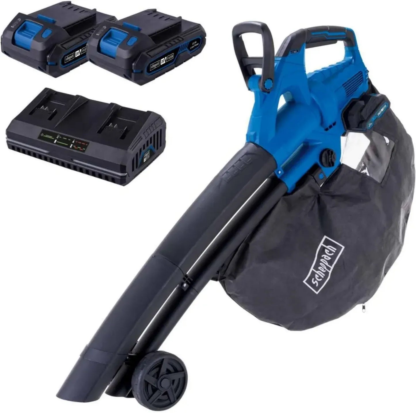 Souffleur et Aspirateur Sans Fil Scheppach BC-BLV720-X, 4 en 1, 720 m³/h, 210 km/h, Batterie 20V