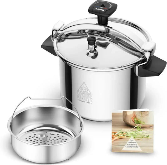 Autocuiseur SEB 9L pour Induction, 7-10 Personnes, Cuisson Rapide et Saine, Fabriqué en France, Garantie 10 Ans, Écologique avec Système de Sécurité, Inclus Livre de Recettes, Modèle Éco-Design