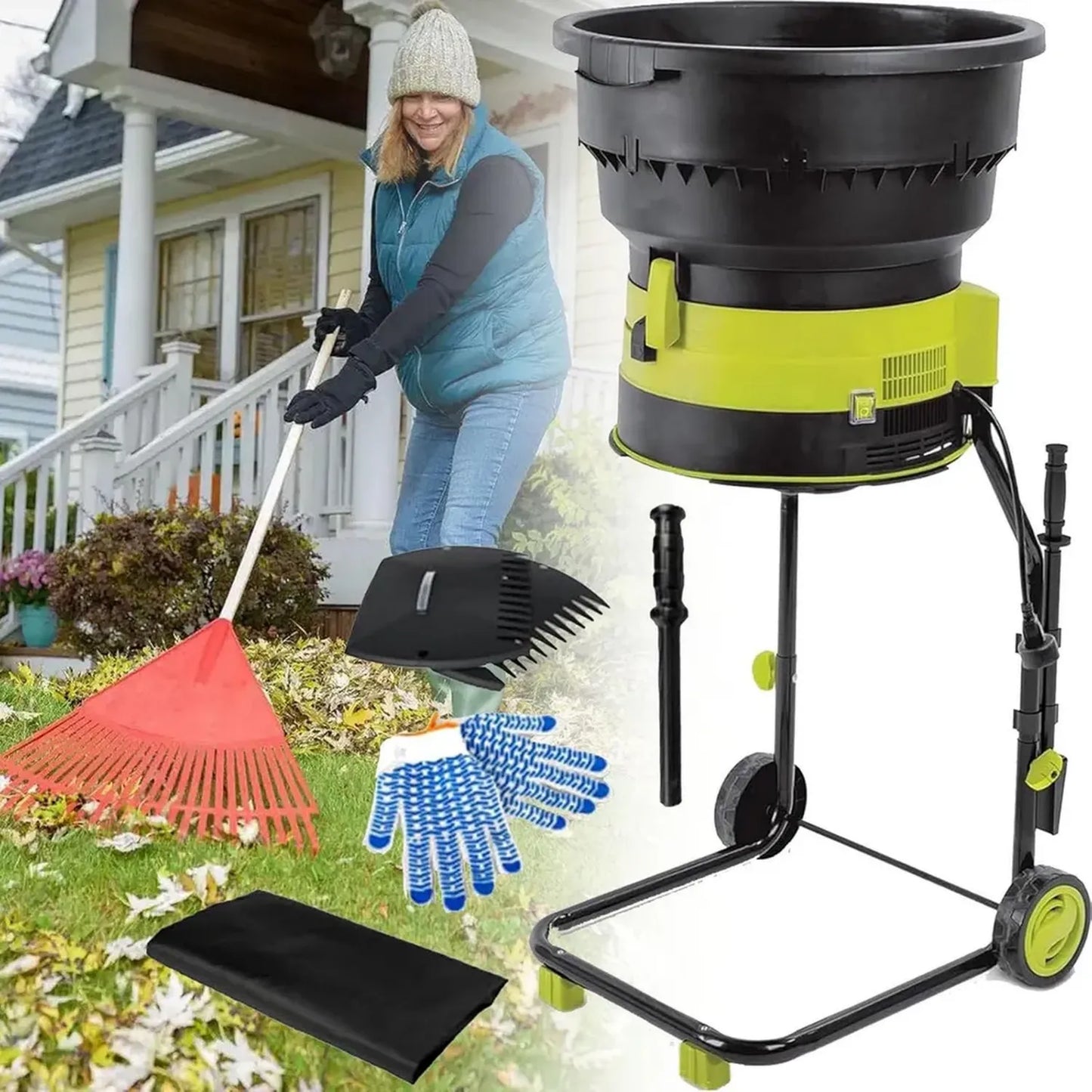 Aspirateur souffleur broyeur électrique 2500W, 8000 tr/min, paillage 208L/min, idéal feuilles et tontes jardin