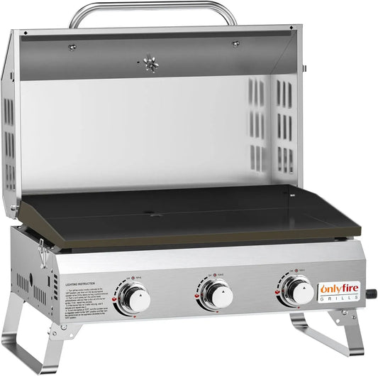 Barbecue à Gaz Portable 3 Brûleurs avec Grille 57x36cm, Couvercle et Thermomètre