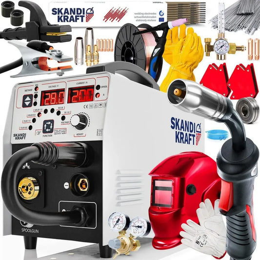 Poste à Souder MIG 210 Multi-Procédé Gaz/Sans Gaz - MIG MAG TIG MMA - Synergique et Compacte 200A
